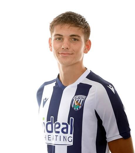 A photo of Albion U18 midfielder Shane Gompe in the 2025/26 home kit