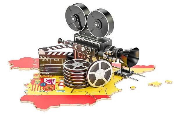 španělská kinematografie, koncept filmového průmyslu. 3d vykreslování izolované na bílém pozadí - film script - stock snímky, obrázky a fotky