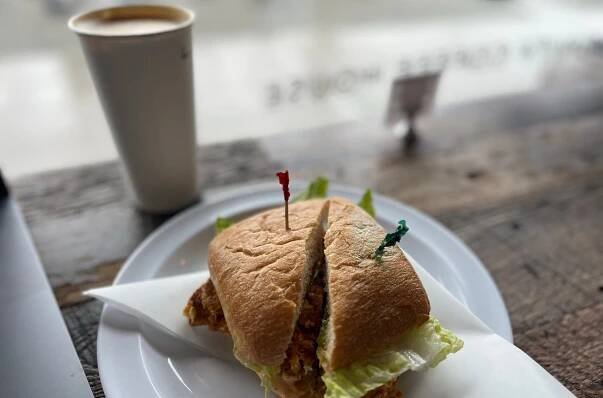 A sandwich sitting on a plate.