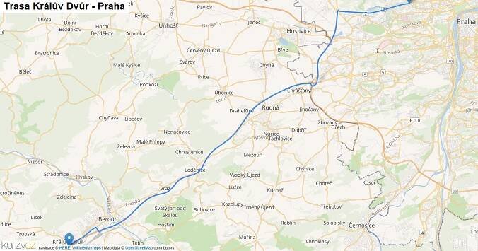 Králův Dvůr-Praha, mapa trasy