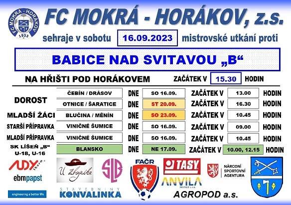 Mistrovské utkání FC Mokrá-Horákov : Babice n. Svitavou „B“ | Mokrá-Horákov