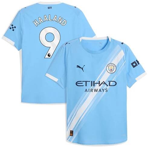 Manchester City PUMA Authentic Home Shirt 2025-26 with Haaland 9 printing