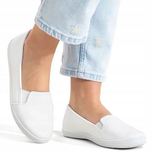 Tenisky tenisky slip on KOŽENÉ bílé pohodlné lehké módní Axim