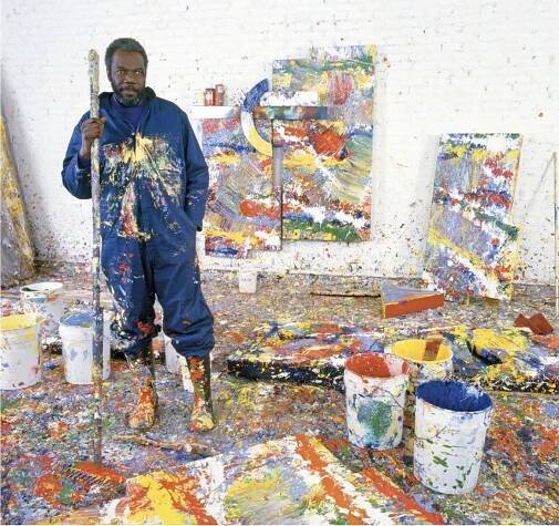 Sam Gilliam in his studio, Washington, DC, 1980.