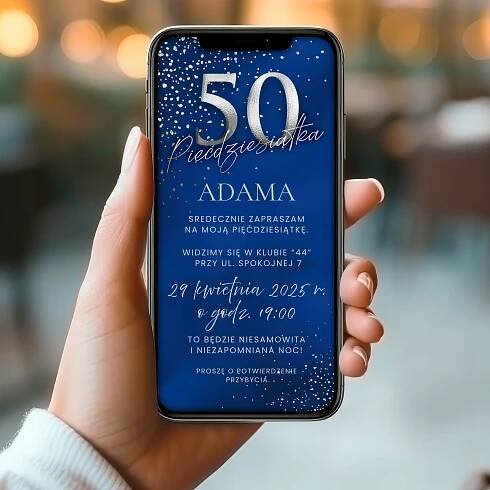 Pozvánka na padesátku Digitální telefon Modro-stříbrná 50 Narozeniny Značka žádná značka