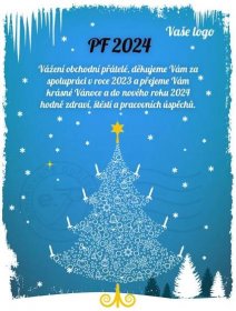 Vánoční stromek (modré pozadí)- novoročenka, vánoční přání, PF 2023