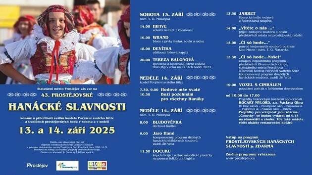 Program Hanáckých slavností v Prostějově. 13. a 14. září 2025