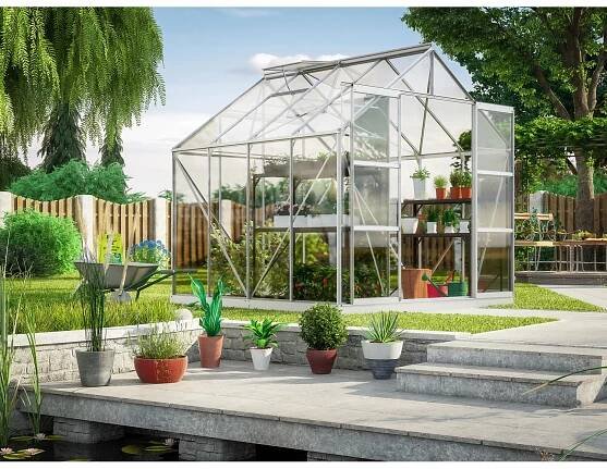 Vitavia Skleník Uranus 6700 ESG 3 mm eloxovaný hliník 257 x 258 cm