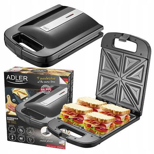SENDVIČOVAČ TOUSTOVAČ XXL 4 VELKÉ SENDVIČE TOASTY SANDWICH 2000W RYCHLÉ OHŘÍVAČE XL