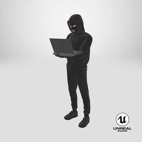 3D Hooded Hacker Character Holding Laptop https://p.turbosquid.com/ts-thumb/CW/B7AtTH/ZU/stemcell_unreal_render/png/1738818624/1920x1080/fit_q87/f631fcfc129b9068361acd9263de86a66846c539/stemcell_unreal_render.jpg