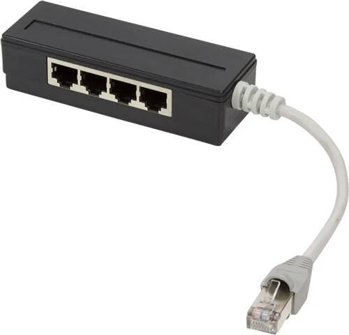 Rozbočka rozbočovač RJ45 vidlice, RJ45 zásuvka x4 Barva: černá