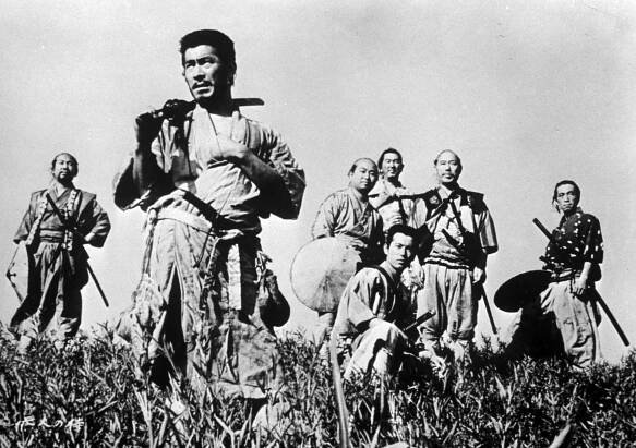 Toshirô Mifune, Minoru Chiaki, Yoshio Inaba, Daisuke Katô, Isao Kimura, Seiji Miyaguchi, and Takashi Shimura in Sedm samurajů (1954)