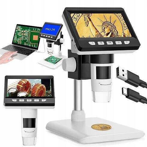 DIGITÁLNÍ MIKROSKOP 1000X HD OBRAZOVKA 4.3'' 8X LED KOMPATIBILNÍ