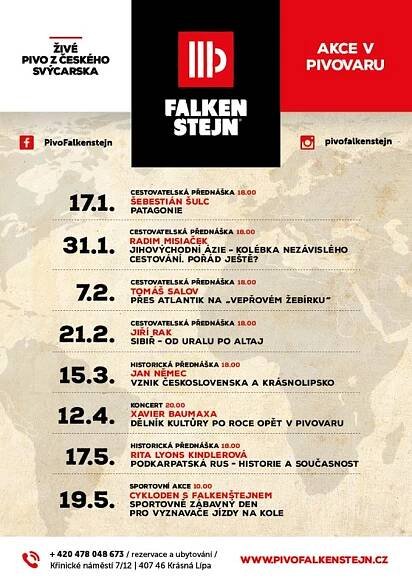 Přehled akcí v Pivovaru Falkenštejn leden-červen 2018