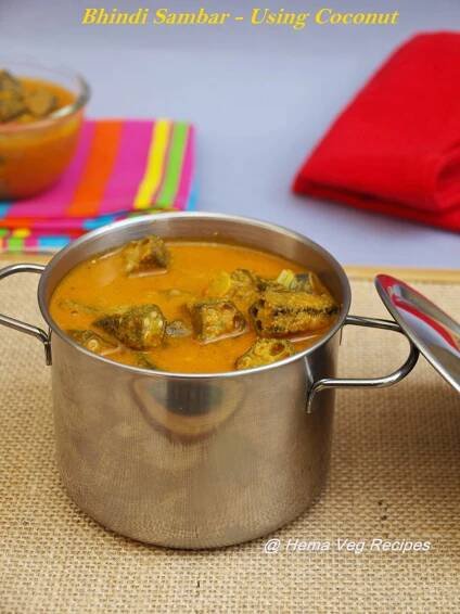 Bendekai Huli or Bhindi Sambar - Using Coconut
