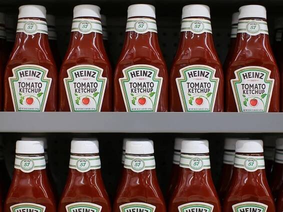 Heinz tomato ketchup bottles on shelf in store