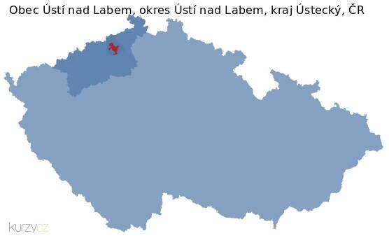 Mapa obce Ústí nad Labem, okresu Ústí nad Labem a kraje v ČR