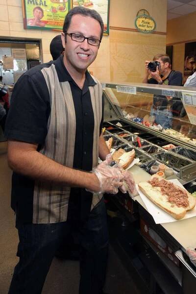 Jared Fogle, "the SUBWAY guy," prepares BBQ Pulled Pork sandwiches for fans at a SUBWAY restaurant on July 13, 2011 in Los Angeles.