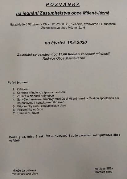 Zastupitelstvo a rada obce: Mšené-lázně