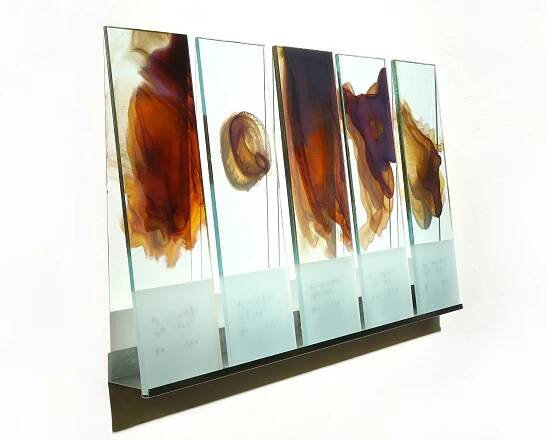   Through the Looking Glass 1.    Silver nanoparticles on glass. 24 x 45 inches, 2011. 