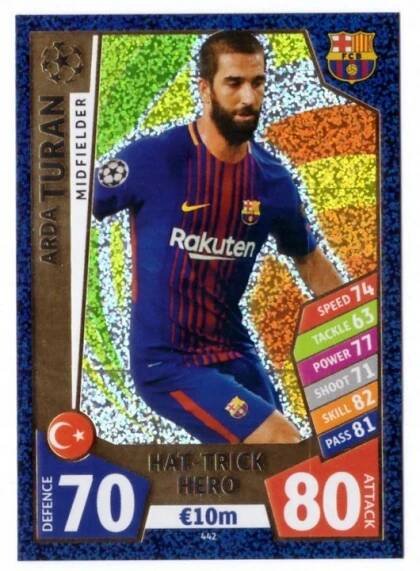UEFA CHAMPIONS LEAGUE 2017 2018 TOPPS HAT TRICK HERO Turan BARCELONA 442