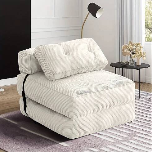Modern Convertible Folding Sofa Bed with Memory Foam Mattress & Pillow-Style Backrest - Space-Saving Sleeper Chair for Small Spaces, Grey Corded *