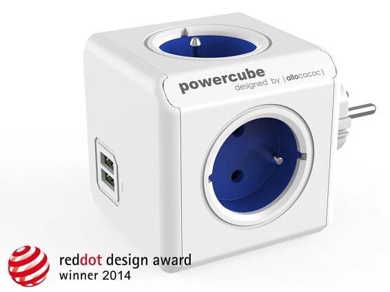 allocacoc Rozbočovací kostka PowerCube Original USB, 4 zásuvky + 2xUSB-A, modrá