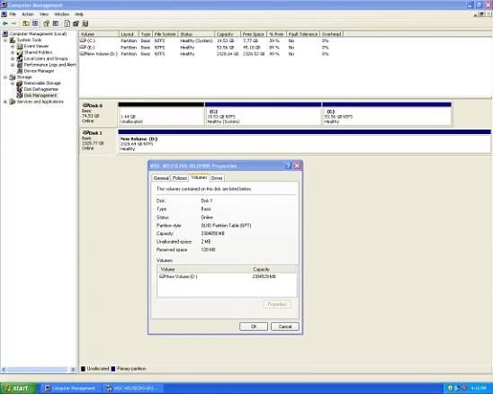 Správce disků ve Windows - vlastnosti disku s GPT