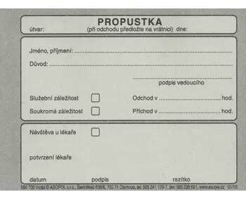 Tiskopis ASOPOL Propustka A7