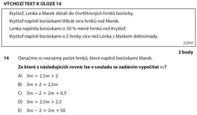 Přijímací test z matematiky na střední školy - ostrý 2019 - 2. termín - zadání úlohy 14