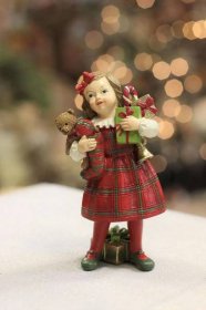 Klasik vánoční figurka holčička s dárky 12cm