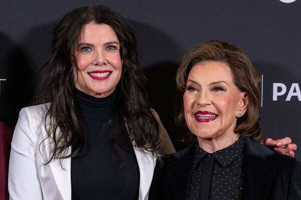Actresses Lauren Graham (L) and Kelly Bishop attend the 2025 PaleyFest LA - "Gilmore Girls, The Marvelous Mrs. Maisel, And Ãtoile: The Amy Sherman-Palladino Multiverse" event at the Dolby Theatre on March 29, 2025 in Hollywood, California. 