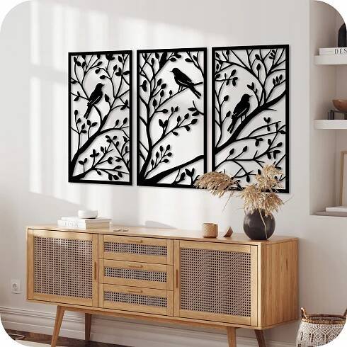 Ažurový 3D obraz TRIPTYK 100x51 cm Dekorace Obrazy na zeď DŘEVO PTÁCI za 409.00CZK - Allegro