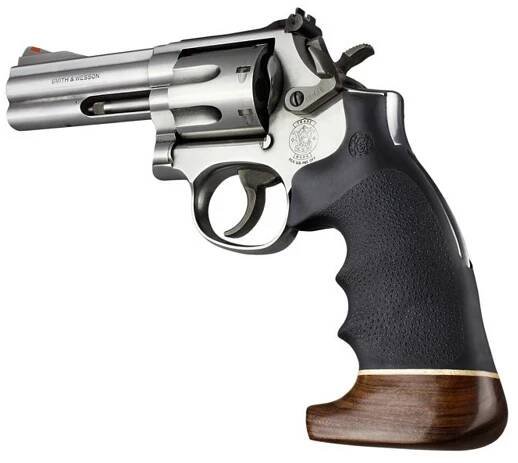 Střenky Hogue Smith & Wesson K/L round butt černé s dřevěnou botkou - Hogue - Pažby, pažbičky a střenky - Příslušenství