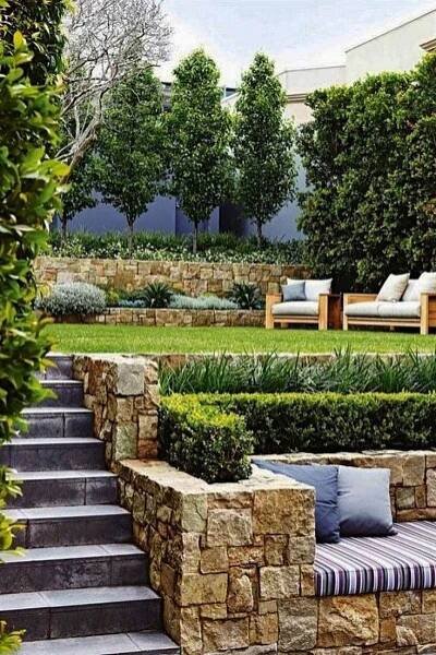 Lovely small rock patio ideas to refresh your home | Backyard landscape architecture, Terraced landscaping, Sloped garden
