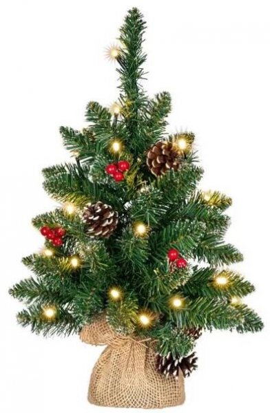 Umělý vánoční stromeček s ozdobami a osvětlením, vnitřní, na baterie, časovač, 90 cm