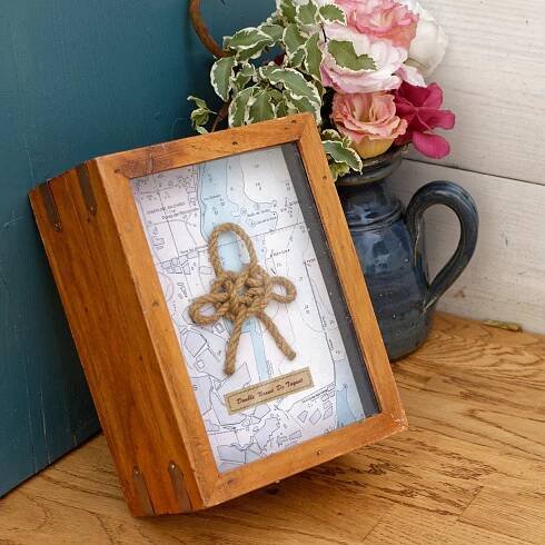 French Vintage Wooden Decorative Keepsake Box Chest "Double Noeud de Tarquet" Map of Mallorca Spain
