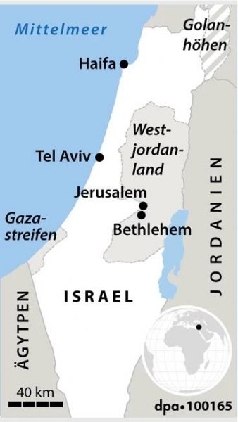 Karte: Israel mit Gaza-Streifen, Westjordanland, Golanhöhen