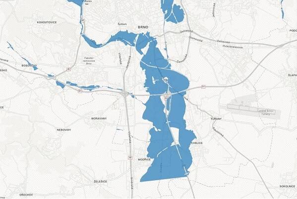 MAPA: Stoletá voda v Brně? Prohlédněte si, jaká místa mohou zůstat pod vodou