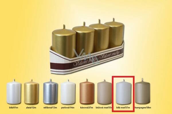 Lima Candle cylinder metallic white matt 40 x 70 mm 4 pieces - VMD parfumerie - drogerie