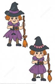 Najděte 8 rozdílů Hra s malou dívkou v kostýmu čarodějnice na Halloween | Logické hry