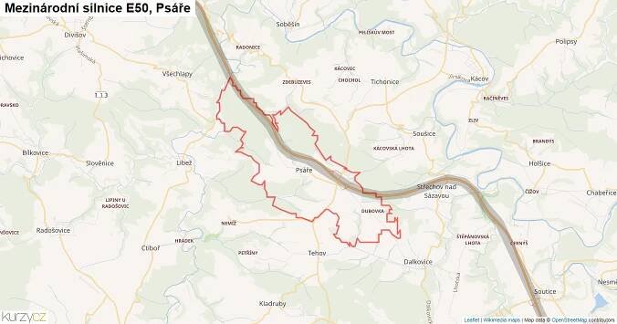 Psáře, Silnice E50 - Mapa | Kurzy.cz