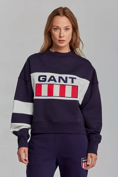 MIKINA GANT D2. RETRO LOGO BLOCK C-NECK EVENING BLUE