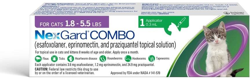 NexGard COMBO Topical for Cats, 1.8-5.5lbs (Purple Box)