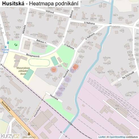 Mapa Husitská - Firmy v ulici.