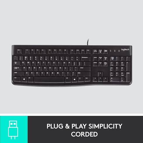 Logitech K120 Keyboard kabelový, USB klávesnice německá, QWERTZ černá odolné proti stříkající vodě