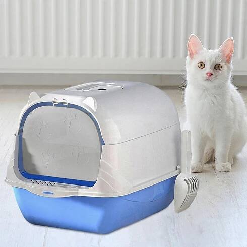 large enclosed cat litter box with scoop liner   14x20x13 rectangular design high quality   durable silicone pp material easy clean for     paw print design handle Product details 2