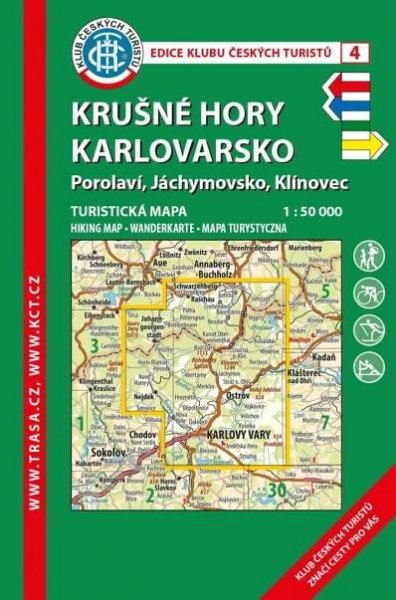 Krušné hory Karlovarsko - Porolaví, Jáchymovsko, Klínovec - mapa KČT 1:50 000 číslo 4 - 9. vydání 2020 - Klub Českých Turistů