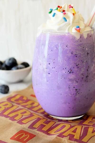 Head on view of McDonald's Grimace Shake.