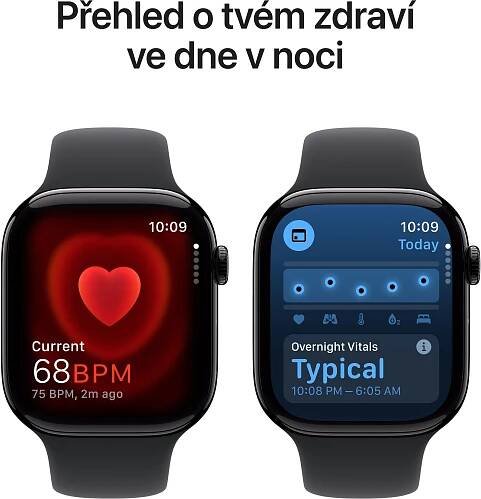 Apple Watch Series 10 46mm Klavírně černý hliník s černým sportovním řemínkem - M/L